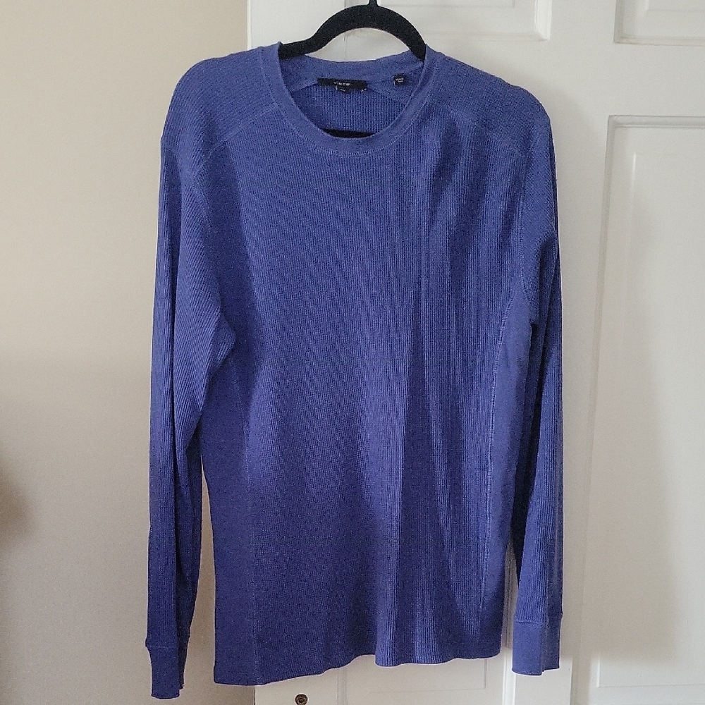 Vince Men's Blue Pima Cotton Blend Crewneck Thermal Shirt In Size Medium